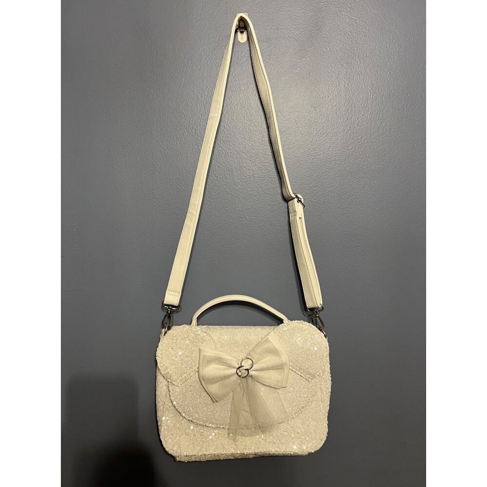 Loungefly Disney‎ Minnie Mouse White Sequin Wedding Crossbody Purse W Ring Bow